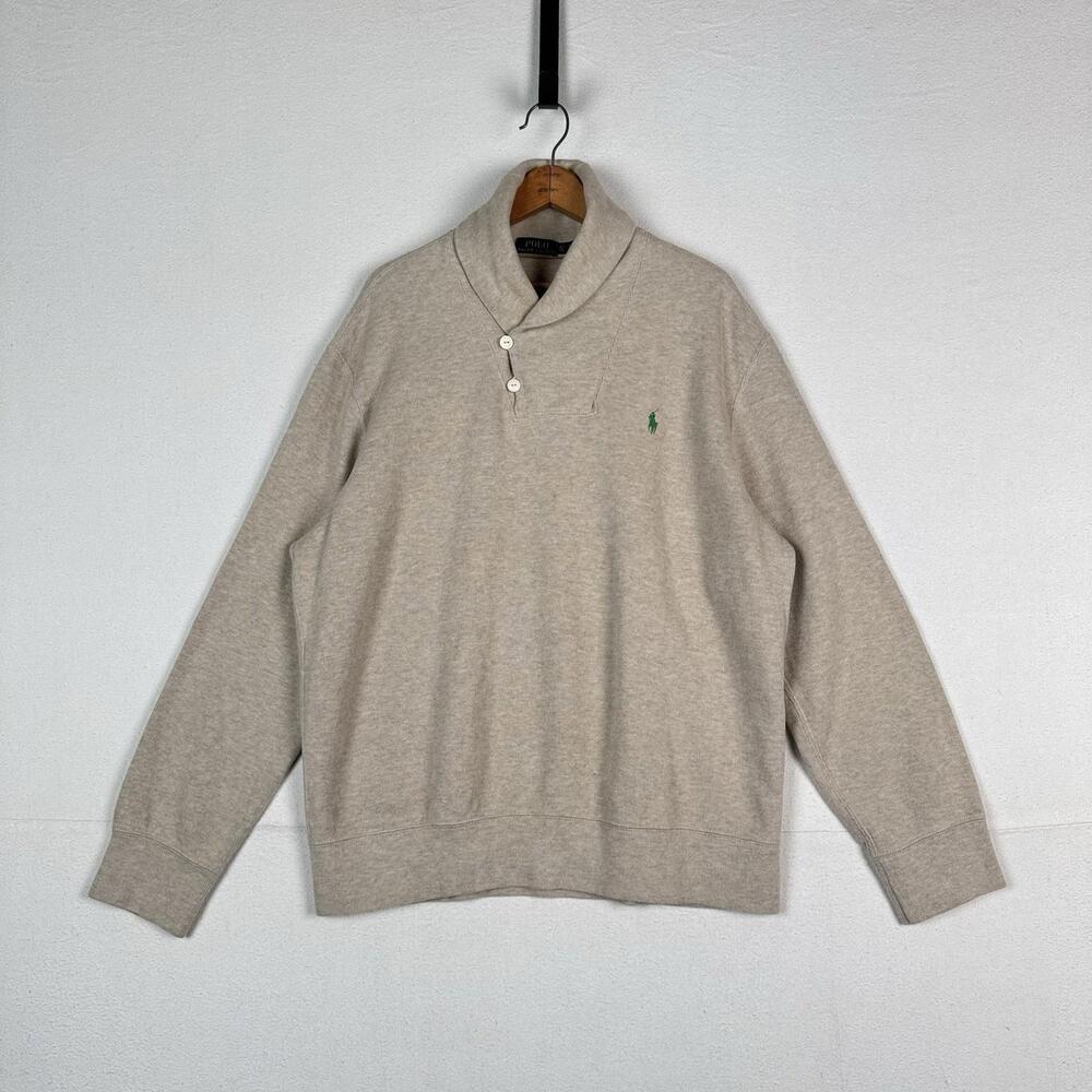Polo Ralph Lauren‎ Soft Pullover Sweater Button Shawl Collar Beige Men's Size XL